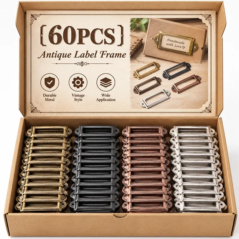 Furniture Hardware Names - Metalen vintage label met handgreep, antieke