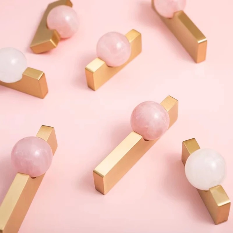 Furniture Hardware Drop Pulls - Witte kristallen bol + messing meubelgrepen,